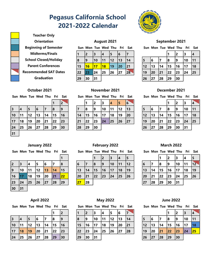 ACADEMICS > School Calendar_Pegasus California School-青岛博格思国际学校|英文官网